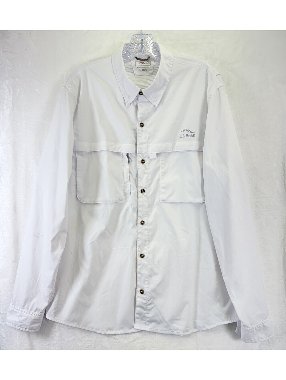 LL Bean Tropicwear Shirt Large Mens White Long Sleeve Button Up *FlawRead
